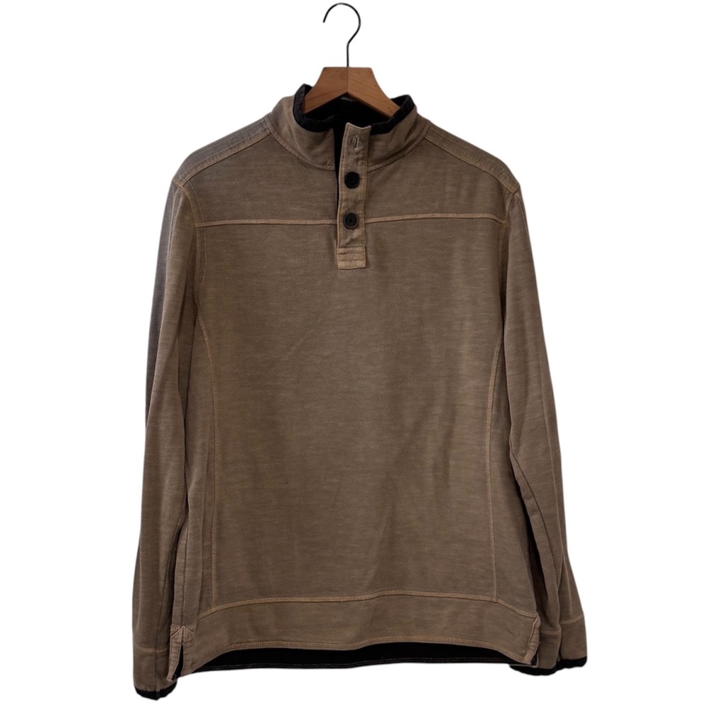 Carbon2Cobalt 1/4 Button Mens Cotton Thick Tan Long Sleeve Shirt Medium